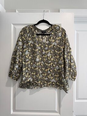 Current Air Yellow Floral V-Neck Blouse